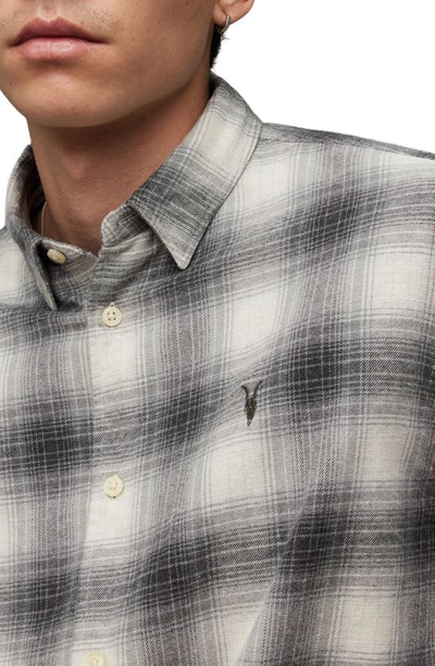 Shop Allsaints Omega Flannel Button-up Shirt In Rock Grey