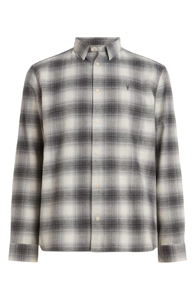 Shop Allsaints Omega Flannel Button-up Shirt In Rock Grey