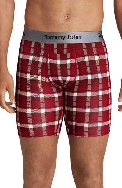 Shop Tommy John Second Skin 8-inch Boxer Briefs In Emboldened Red Fireplace Plaid