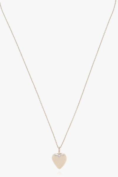 Shop Saint Laurent Heart Shaped Necklace In Argento