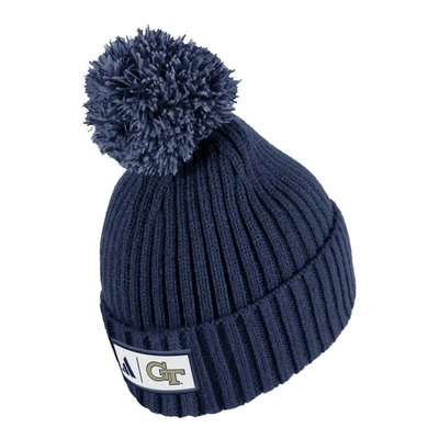 Shop Adidas Originals Adidas Navy Georgia Tech Yellow Jackets Modern Ribbed Cuffed Knit Hat With Pom In Royal
