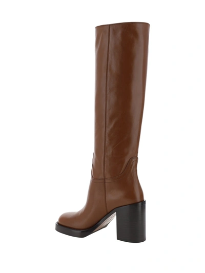 Prada Leather Knee-length Boots Block Heel In Brown
