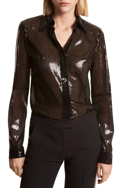 Shop Michael Kors Hansen Sequin Button-up Shirt In Black