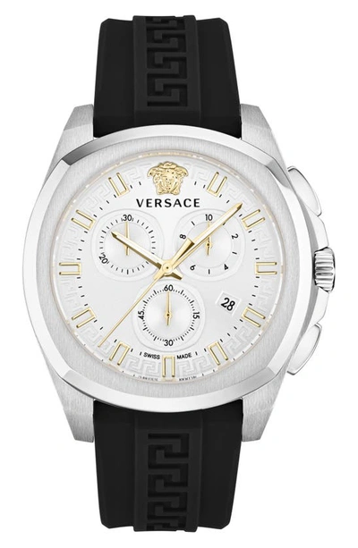 Shop Versace Geo Silicone Strap Chronograph Watch, 43mm In Stainless Steel