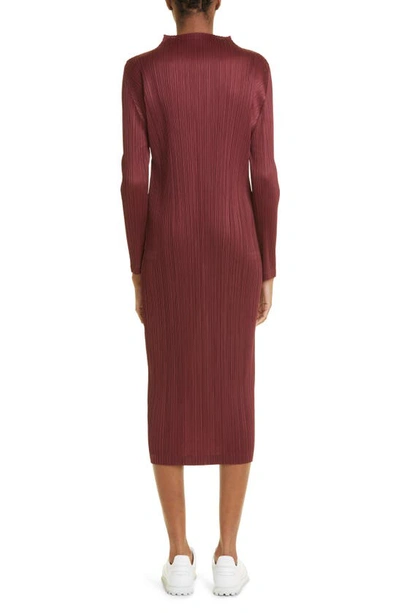 Shop Issey Miyake Monthly Colors October Pleated Long Sleeve Midi Dress In Brown