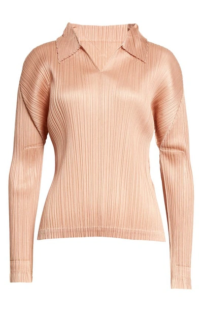 Shop Issey Miyake Monthly Colors October Pleated Top In Beige