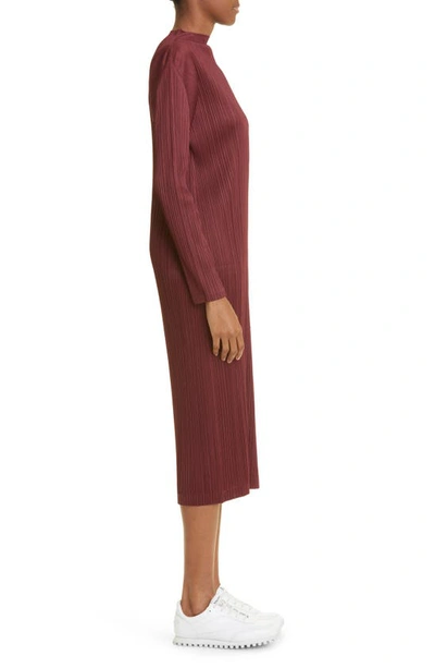 Shop Issey Miyake Monthly Colors October Pleated Long Sleeve Midi Dress In Brown