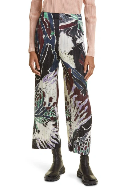 Shop Issey Miyake Pleats Please  Frosty Forest Print Pleated Crop Straight Leg Pants In Black