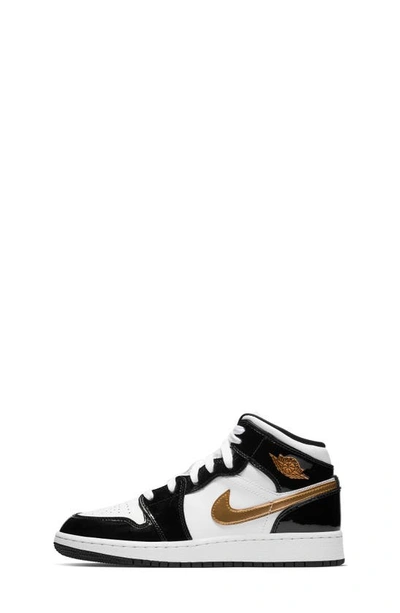 Shop Jordan Nike  Air  1 Mid Se Basketball Shoe In Black/ Metallic Gold/ White
