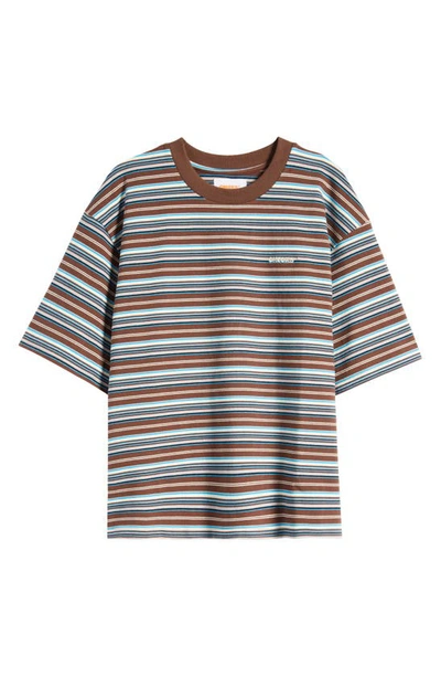 Shop Checks Stripe Cotton T-shirt In Brown/ Blue