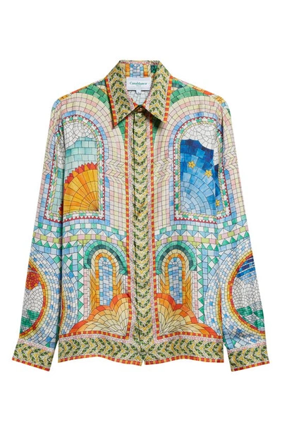 Shop Casablanca Mosaic De Damas Print Silk Button-up Shirt