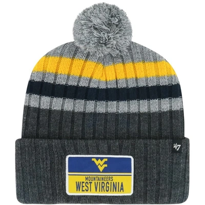 Shop 47 ' Charcoal West Virginia Mountaineers Stack Striped Cuffed Knit Hat With Pom