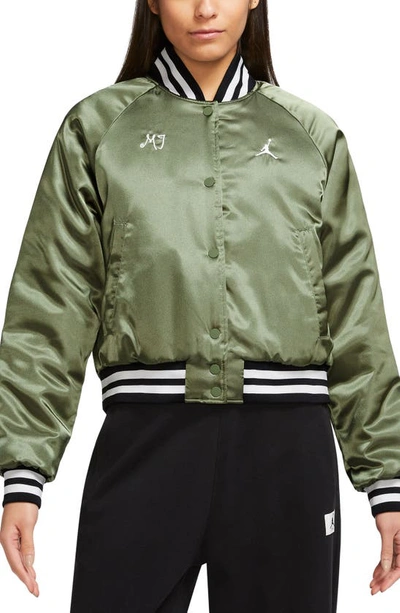 Shop Jordan Varsity Jacket In Sky Light Olive