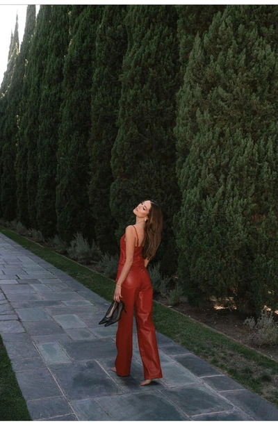 Shop Wayf X Jourdan Sloane Giselle Faux Leather Crop Camisole In Red