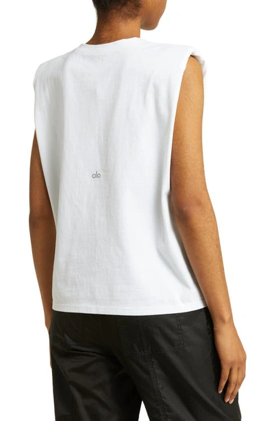 Shop Alo Yoga Headliner Shoulder Pad Sleeveless T-shirt In White