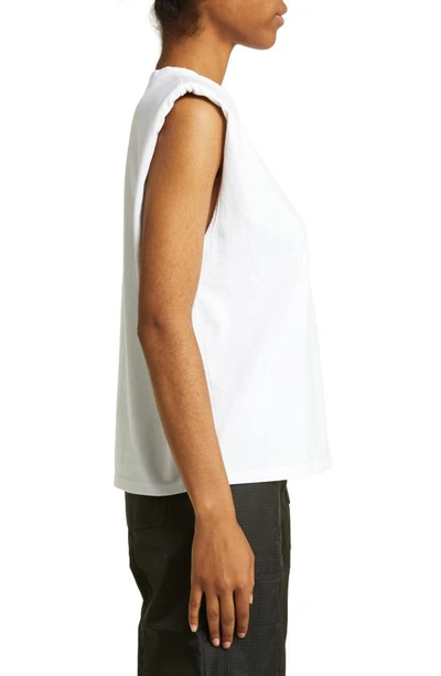 Shop Alo Yoga Headliner Shoulder Pad Sleeveless T-shirt In White