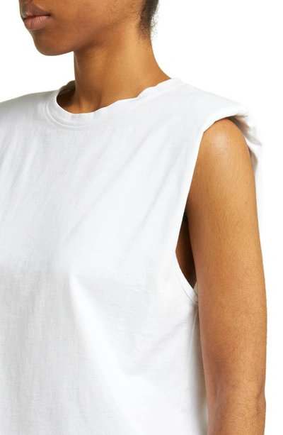Shop Alo Yoga Headliner Shoulder Pad Sleeveless T-shirt In White