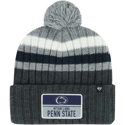 Shop 47 ' Charcoal Penn State Nittany Lions Stack Striped Cuffed Knit Hat With Pom