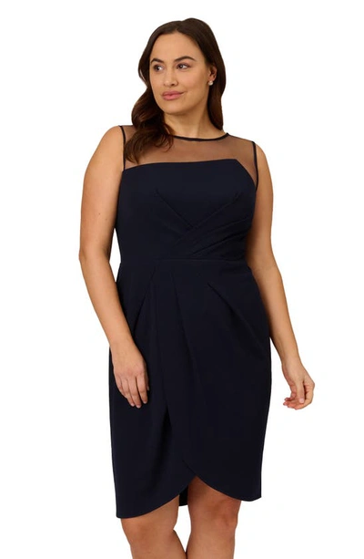 Shop Adrianna Papell Illusion Neck Crepe Cocktail Dress In Midnight