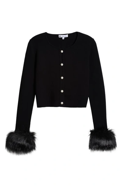 Shop Wayf X Jourdan Sloane Gigi Faux Fur Trim Cardigan In Black