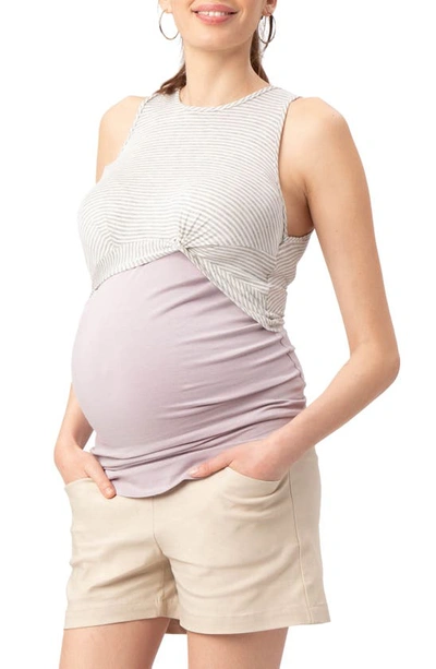 Shop Stowaway Collection Twist Crop Maternity/nursing Top In Lavender