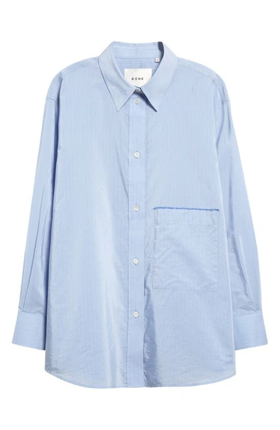 Shop Rohe Fine Stripe Button-up Shirt In Light Blue Stripe