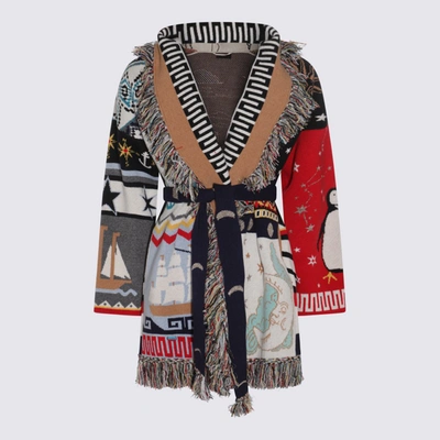 Shop Alanui Multicolour Cashmere And Wool Icon Jacquard Mysteries Patchwork Cardigan