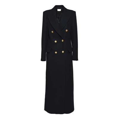 Shop Bally Navy Blue Virgin Wool Long Double-breasted Coat With Buttons