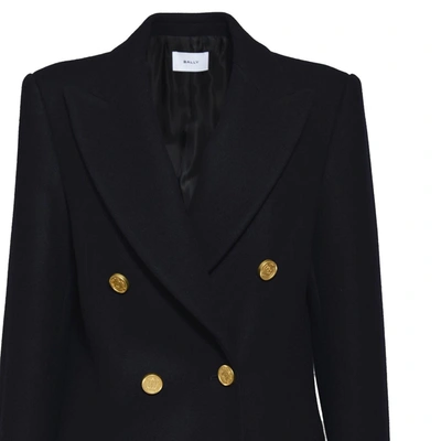 Shop Bally Navy Blue Virgin Wool Long Double-breasted Coat With Buttons