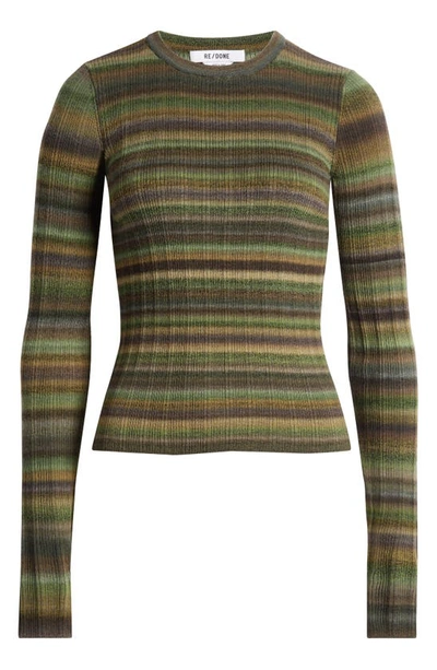 Shop Re/done Space Dye Stripe Rib Wool Sweater In Green Space Dye