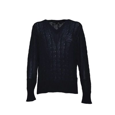 Shop Etro Blue Cashmere Pullover With Embroidery