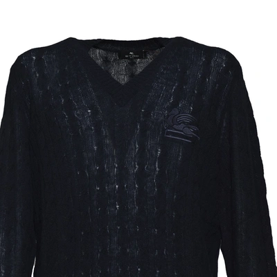 Shop Etro Blue Cashmere Pullover With Embroidery
