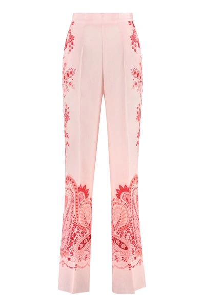 Shop Etro Printed Silk Pants In Pink