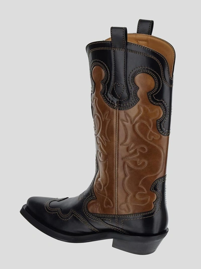 Shop Ganni Embroidered Western Boots In Tigerseye