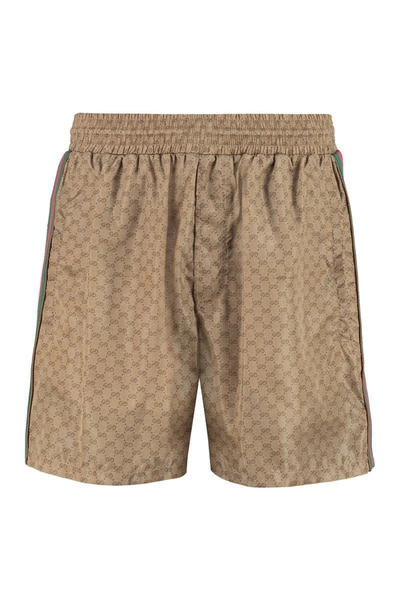 Shop Gucci Printed Swim Shorts In Camel
