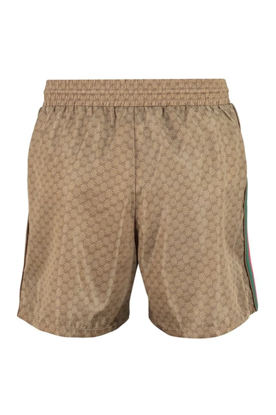 Shop Gucci Printed Swim Shorts In Camel