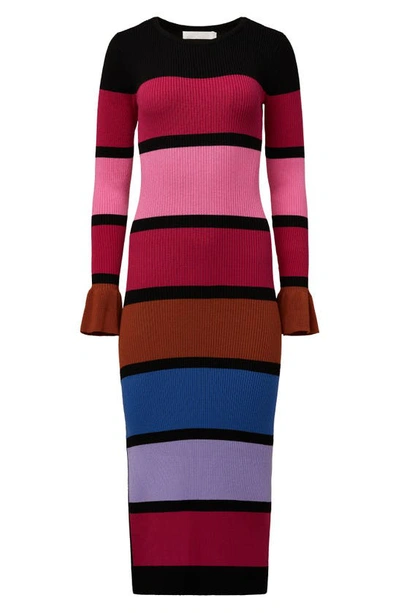Shop Rachel Parcell Colorblock Long Sleeve Rib Maxi Dress In Berry Colorblocked Multi