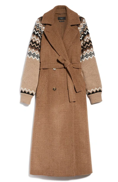 Shop Weekend Max Mara Rieti Mixed Media Wool Coat In Caramel