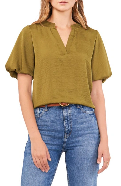 Shop Vince Camuto Hammered Satin Puff Sleeve Top In Olive