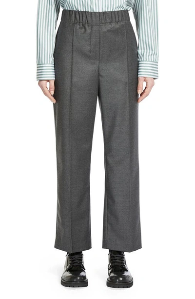 Shop Weekend Max Mara Cambra Elastic Waist Wool Stretch Flannel Ankle Pants In Dark Grey