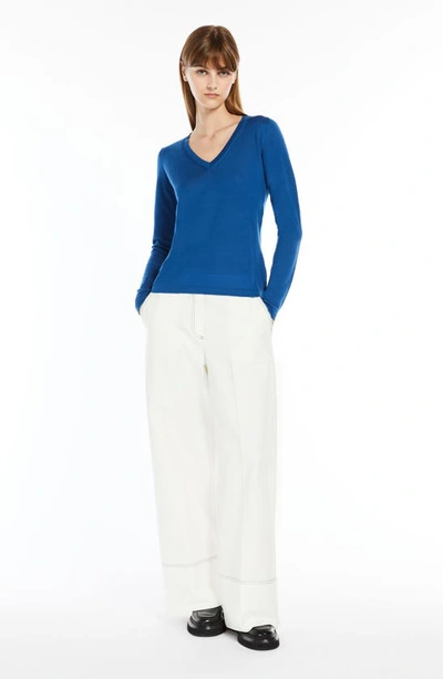 Shop Max Mara Cavour V-neck Virgin Wool Sweater In Cornflower Blue