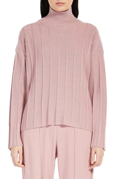 Shop Max Mara Beira High-low Virgin Wool Rib Sweater In Pink