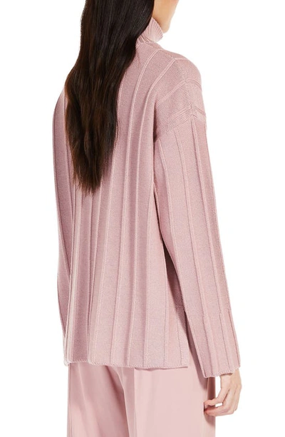 Shop Max Mara Beira High-low Virgin Wool Rib Sweater In Pink