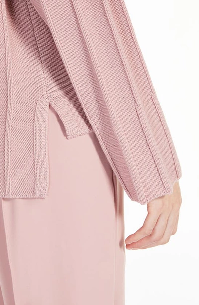 Shop Max Mara Beira High-low Virgin Wool Rib Sweater In Pink