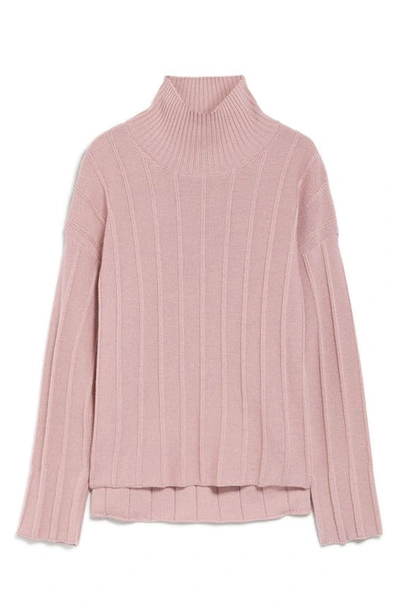 Shop Max Mara Beira High-low Virgin Wool Rib Sweater In Pink