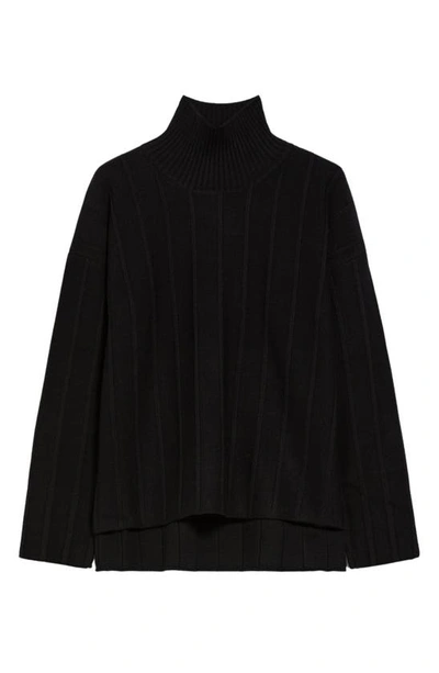 Shop Max Mara Beria High-low Virgin Wool Rib Sweater In Black