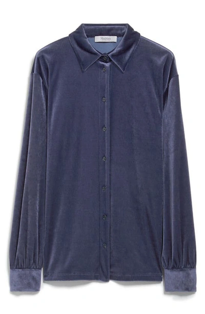 Shop Max Mara Boa Oversize Velvet Button-up Shirt In Navy