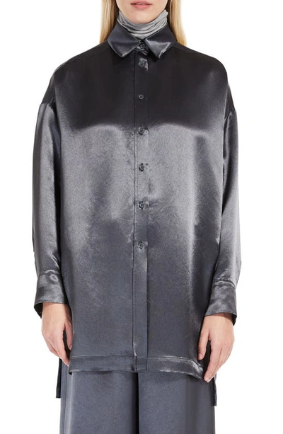 Shop Max Mara Bacio Oversize Satin Button-up Shirt In Dark Grey