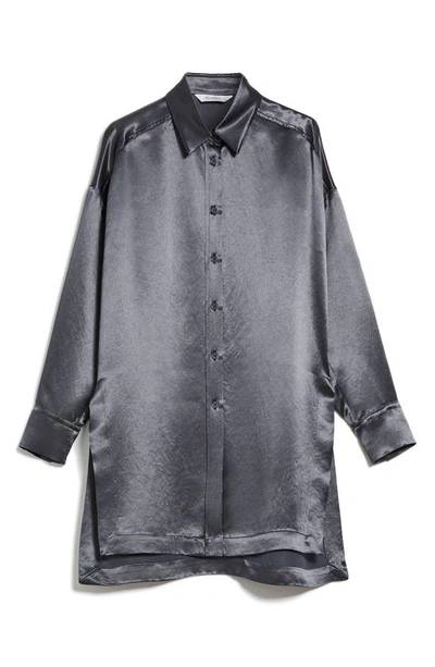 Shop Max Mara Bacio Oversize Satin Button-up Shirt In Dark Grey