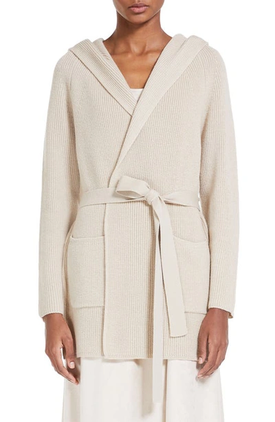 Shop Max Mara Nava Long Hooded Wool Cardigan In Albino